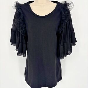 Takamoto Gossip Black Gothic Tiered Mesh Ruffle Sleeve T-Shirt Womens Medium